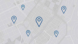 一张带有白色区域和蓝色位置标记的地图。