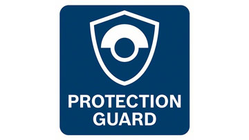 一个蓝色的保护盾，上面有一个眼睛和文字“PROTECTION GUARD”。