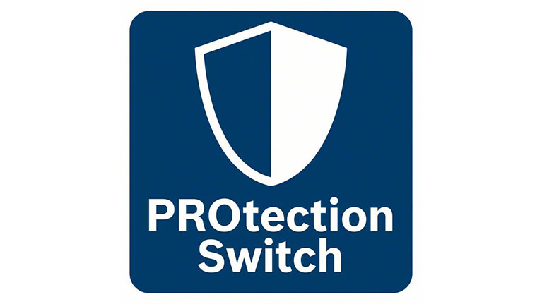蓝色徽标，带有盾牌和文字“PROtection Switch”。